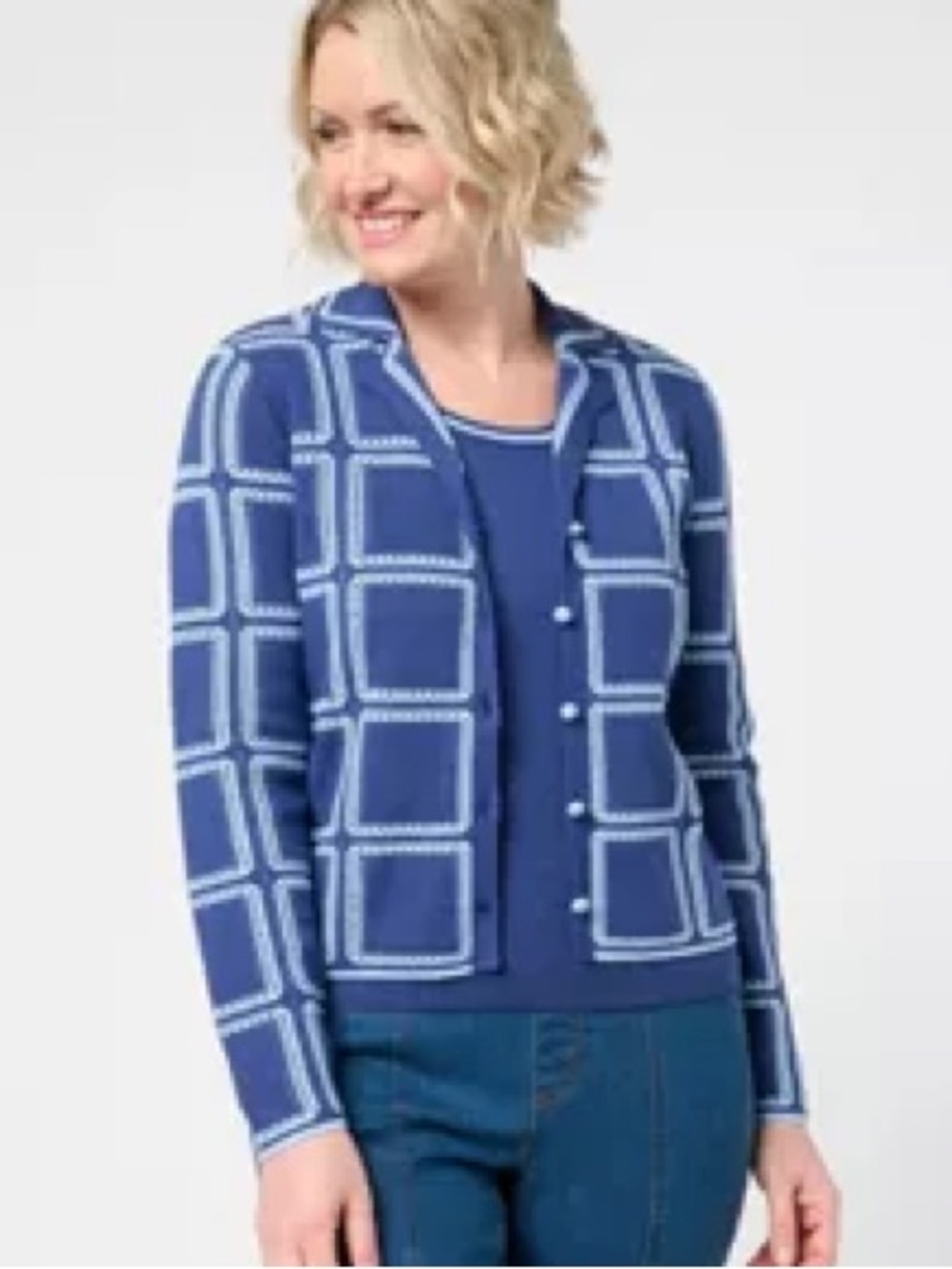 Isaac Mizrahi Live! | Pointelle Check Sweater Cardigan with Collar Size XS